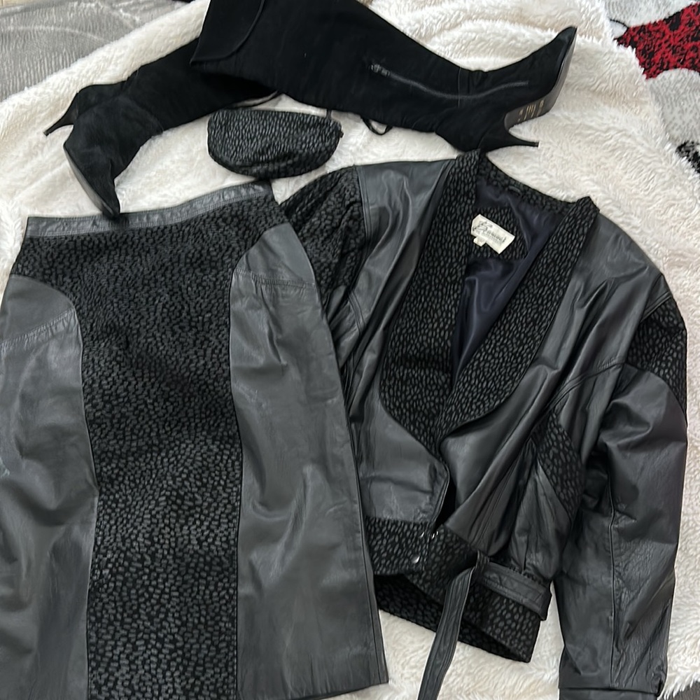 Vintage Berman’s Leather Skirt & Jacket with Matching Purse